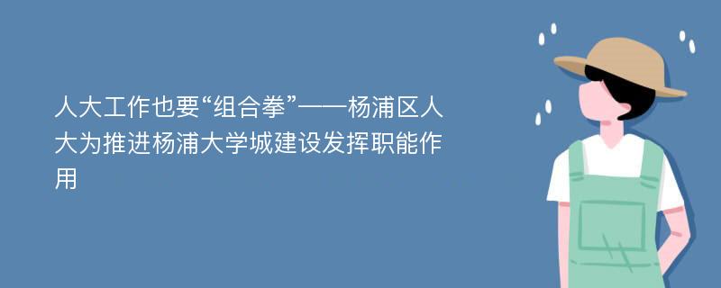 人大工作也要“组合拳”——杨浦区人大为推进杨浦大学城建设发挥职能作用